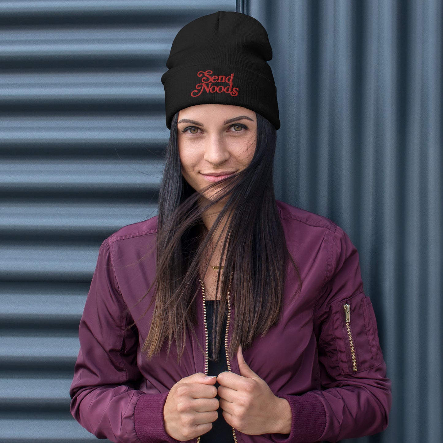 Red Send Noods Embroidered Beanie